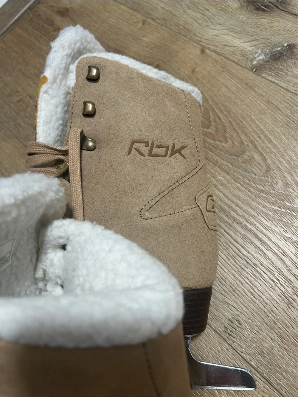 Reebok Women's Tan Suede Ice Skates with wool lining.